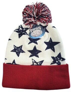 PUGS NWT White Red & Blue Stars Patriotic Beanie Hat - Unisex OS